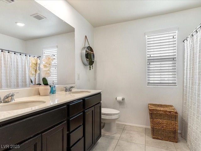 full bathroom with tile patterned flooring, visible vents, a sink, and toilet