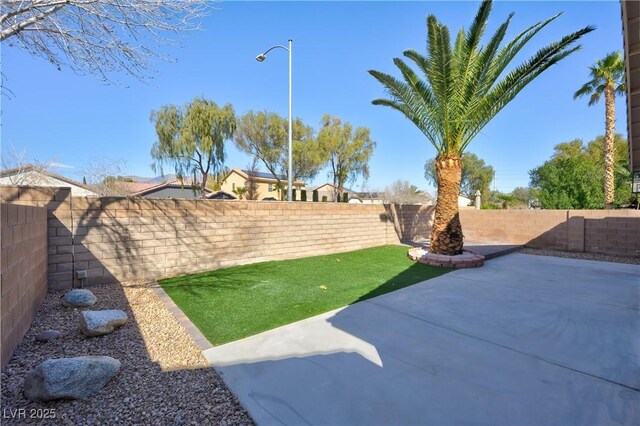 view of yard with a patio area and a fenced backyard