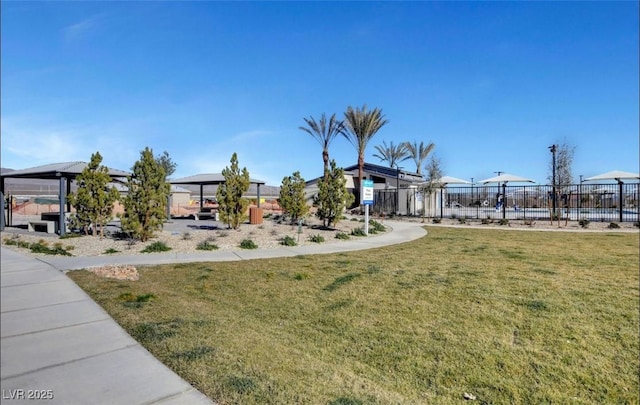 view of yard featuring fence and a gazebo