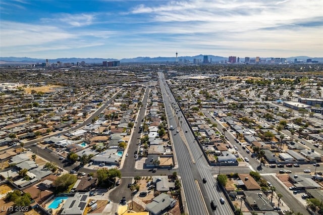 aerial view featuring a mountain view and a city view