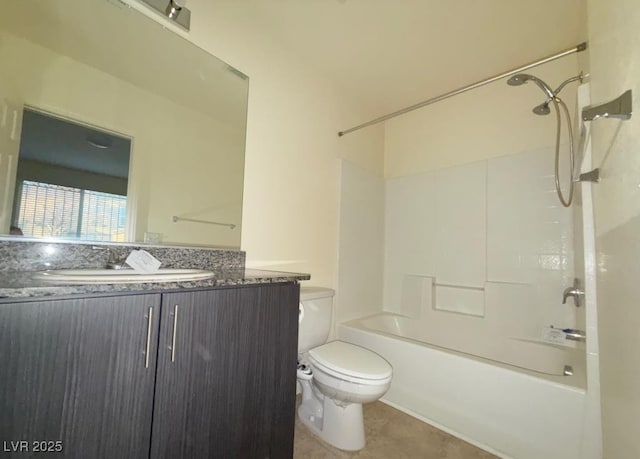 full bath with toilet, tile patterned flooring, shower / bathing tub combination, and vanity