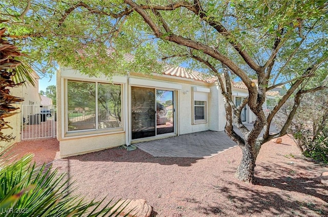 rear view of house with a patio and stucco siding