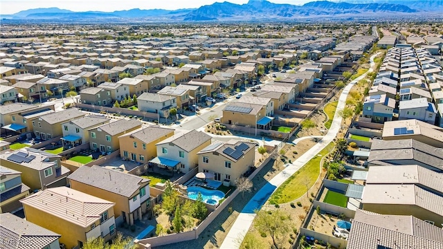 bird's eye view featuring a residential view and a mountain view