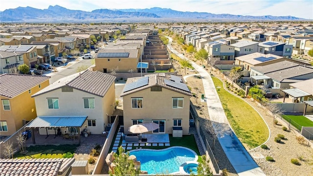 birds eye view of property featuring a residential view and a mountain view