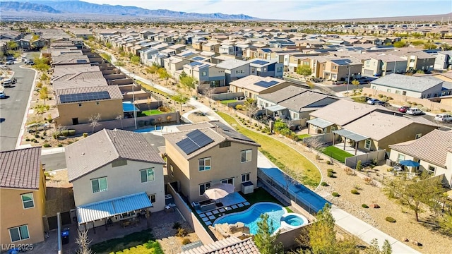 birds eye view of property featuring a residential view and a mountain view