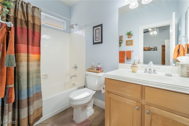 full bath featuring vanity, tile patterned floors, toilet, and shower / bath combo