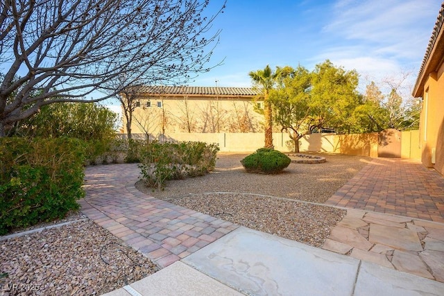 view of yard featuring a patio and a fenced backyard