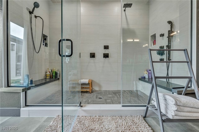 full bathroom featuring a shower stall