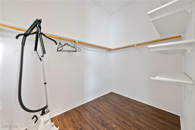 walk in closet with wood finished floors