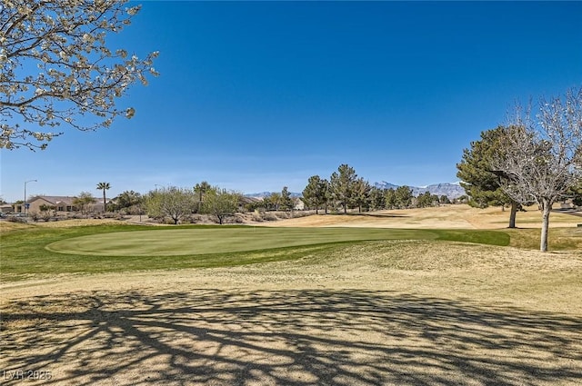 view of community featuring golf course view and a yard