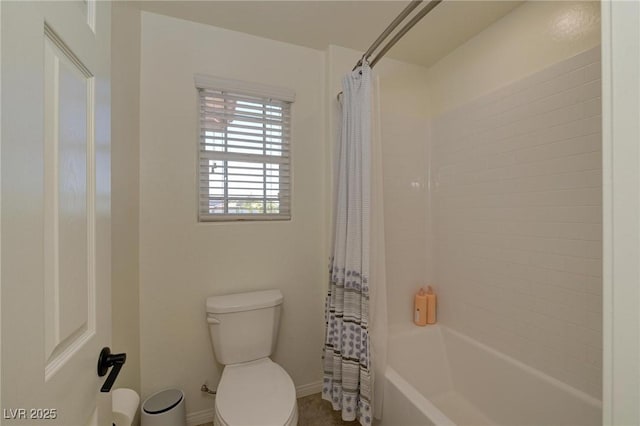 full bath with shower / bath combination with curtain and toilet