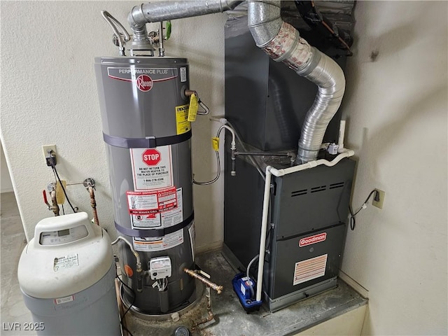 utility room with secured water heater and heating unit