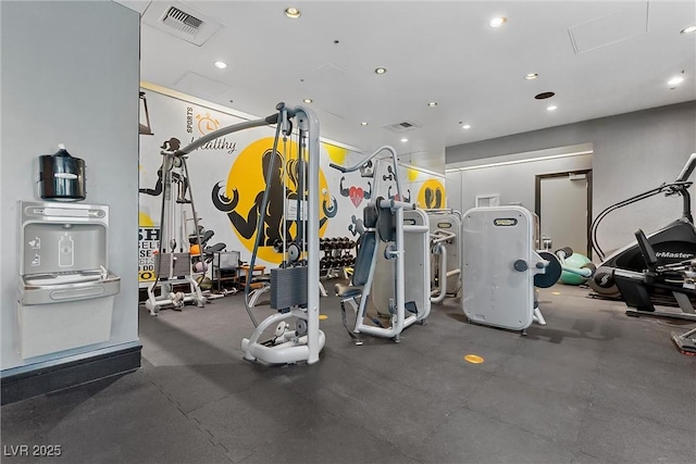 gym featuring recessed lighting and visible vents