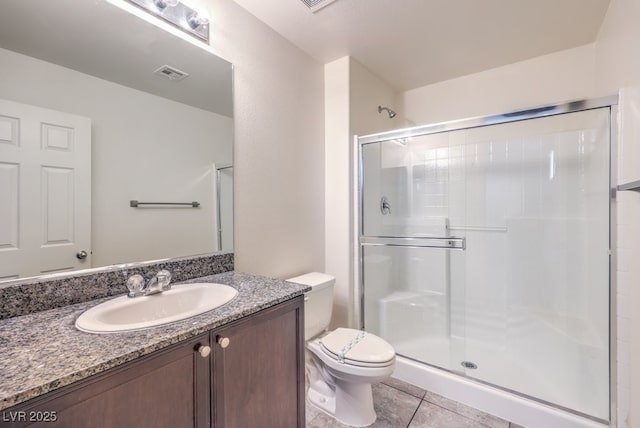 4542 Townwall St, Las Vegas, NV 89115 - bathroom with toilet, a shower stall, visible vents, and tile patterned flooring