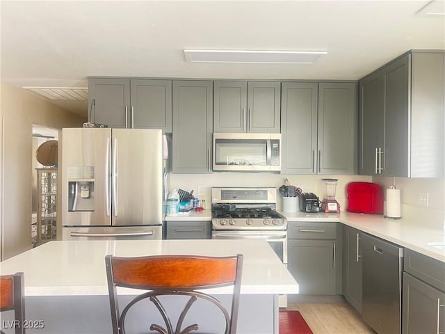 kitchen with appliances with stainless steel finishes and gray cabinetry