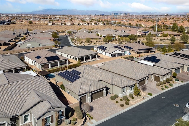 aerial view featuring a residential view and a mountain view