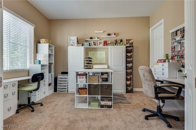 home office with carpet flooring and baseboards