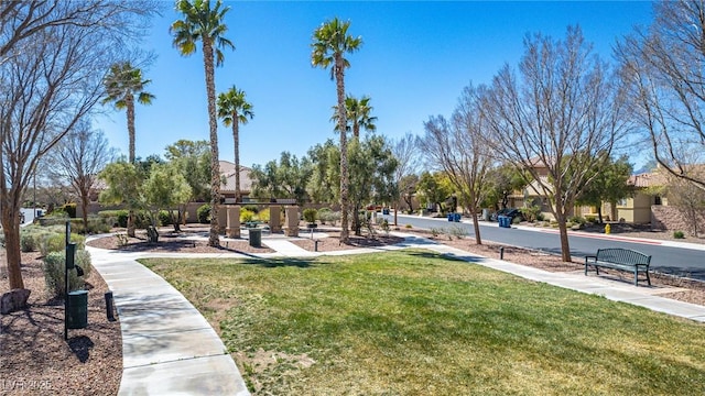 view of property's community featuring a lawn