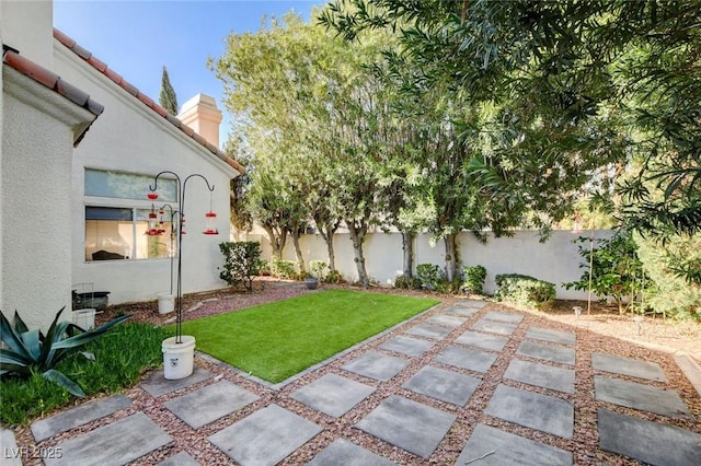 view of yard featuring a fenced backyard and a patio