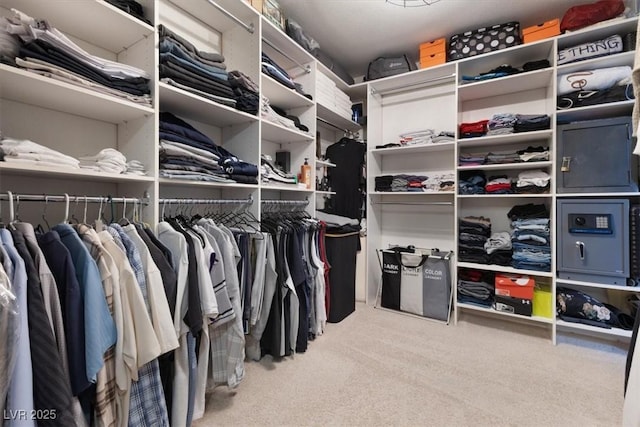 walk in closet featuring carpet flooring