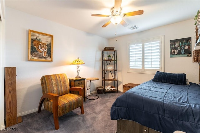 bedroom featuring carpet floors, visible vents, and baseboards