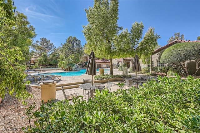 community pool with a patio area