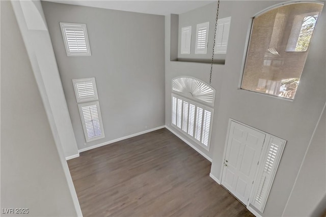 foyer featuring dark wood-style floors, a healthy amount of sunlight, and baseboards