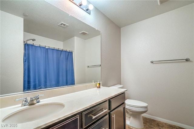 full bathroom with visible vents, baseboards, toilet, and vanity