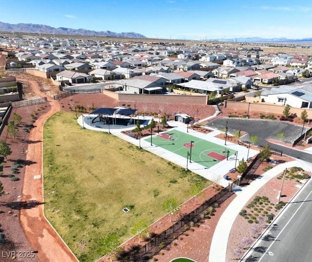 aerial view featuring a residential view and a mountain view