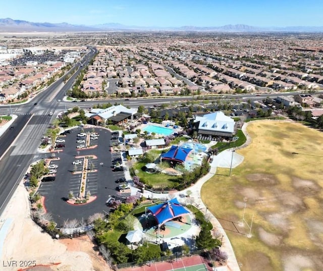 birds eye view of property featuring a residential view and a mountain view