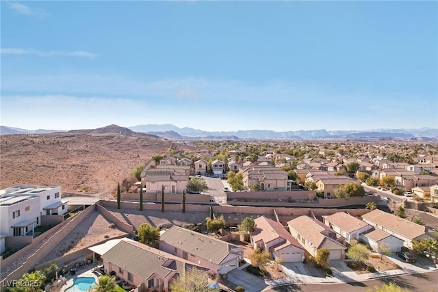 aerial view featuring a residential view and a mountain view