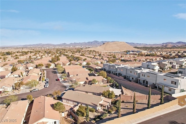 aerial view featuring a residential view and a mountain view