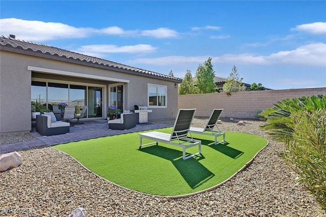 back of property with a patio area, fence, and stucco siding