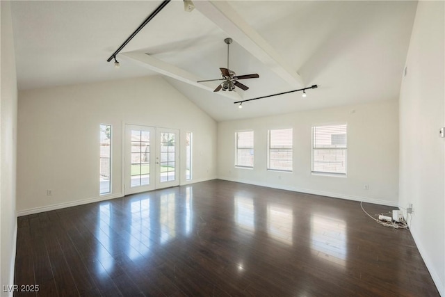 6284 Pinewood Ave, Las Vegas, NV 89103 - spare room featuring french doors, beamed ceiling, dark wood finished floors, and baseboards