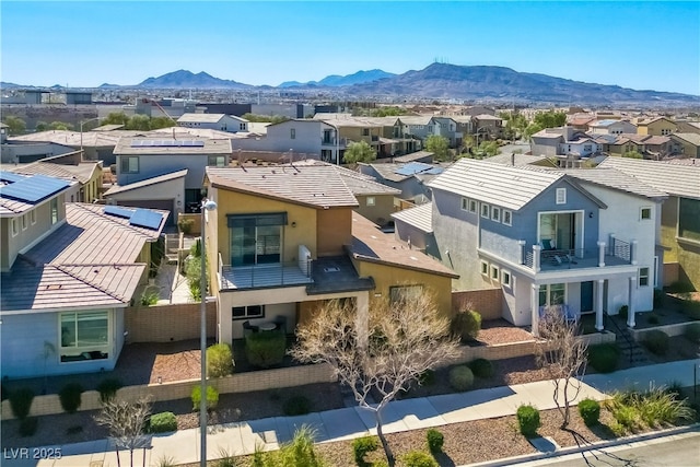 bird's eye view featuring a mountain view and a residential view