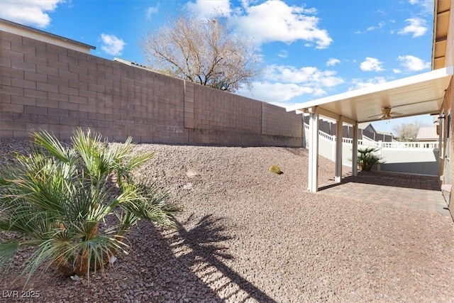 view of yard with a patio area and a fenced backyard