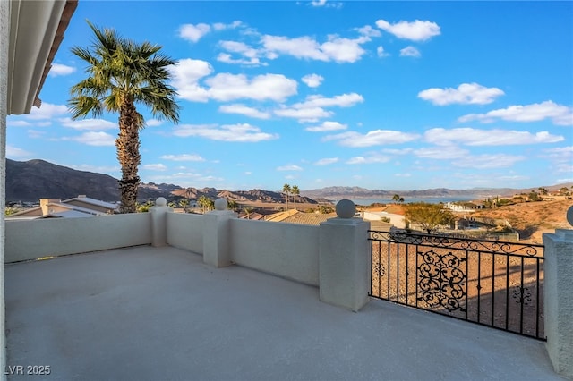 view of patio / terrace featuring a mountain view