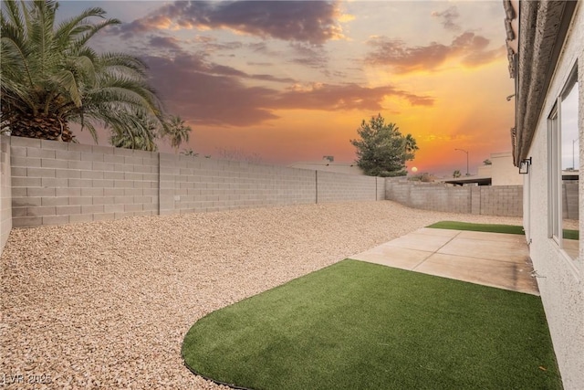 view of yard with a patio area and a fenced backyard