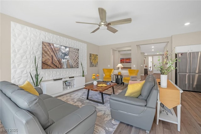 7177 W Camero Ave, Las Vegas, NV 89113 - living area with a ceiling fan, recessed lighting, baseboards, and wood finished floors