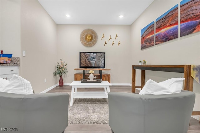 7177 W Camero Ave, Las Vegas, NV 89113 - living area featuring baseboards, wood finished floors, and recessed lighting