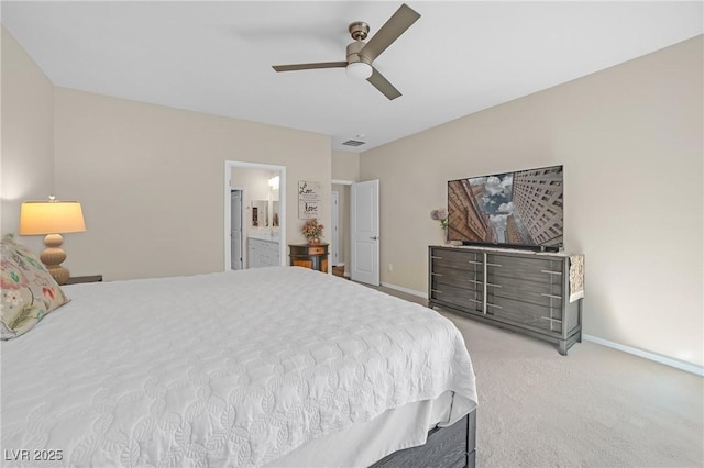 7177 W Camero Ave, Las Vegas, NV 89113 - bedroom featuring light carpet, baseboards, visible vents, and a ceiling fan