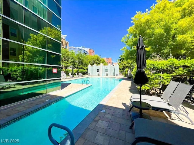 pool featuring a patio area