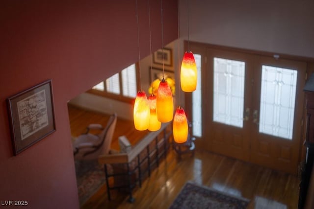 entryway with french doors and wood finished floors