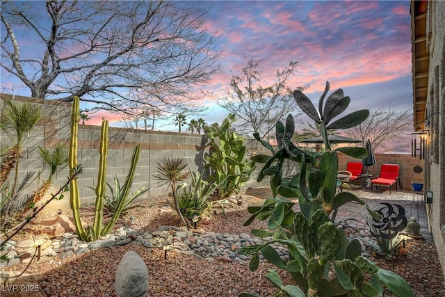 view of yard with a patio and a fenced backyard