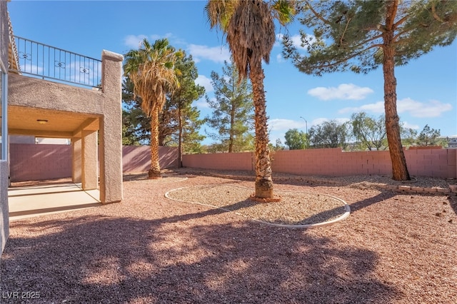 view of yard with a patio and a fenced backyard