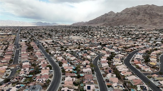 aerial view featuring a residential view and a mountain view