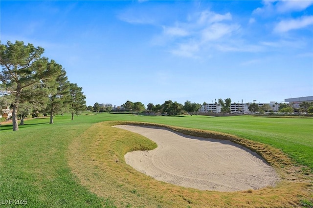 view of property's community with a lawn and golf course view