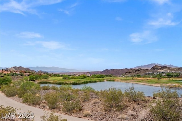 view of mountain feature featuring a water view