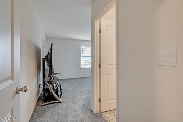 exercise room featuring carpet flooring and baseboards