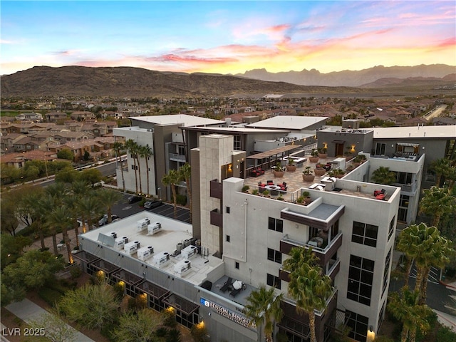 drone / aerial view featuring a mountain view